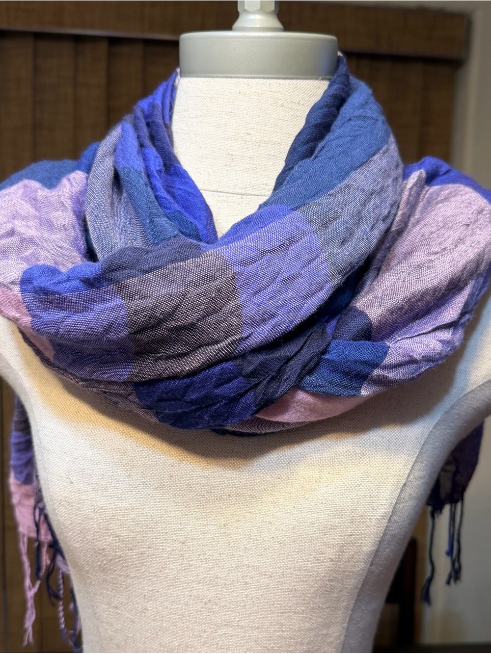Coldwater Creek Lavender, Deep Purple and Blue Plaid Wrap Scarf